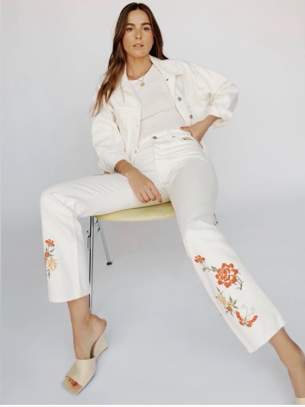 Reformation CYNTHIA Floral embroidered high rise straight jeans